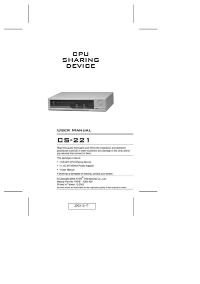 ATEN CS-221 User Manual - cover page