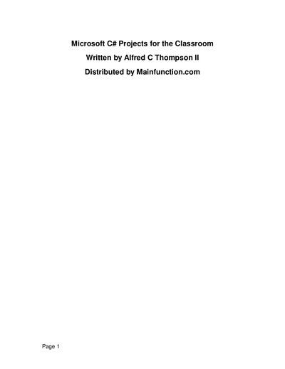 Microsoft C# Projects for the Classroom Programming Manual - cover page