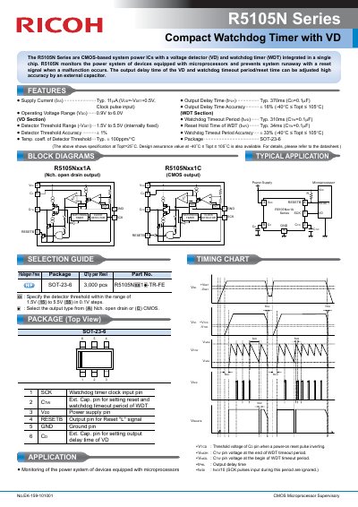 Ricoh R5105N Series CMOS Microprocessor Supervisory IC Datasheet - cover page