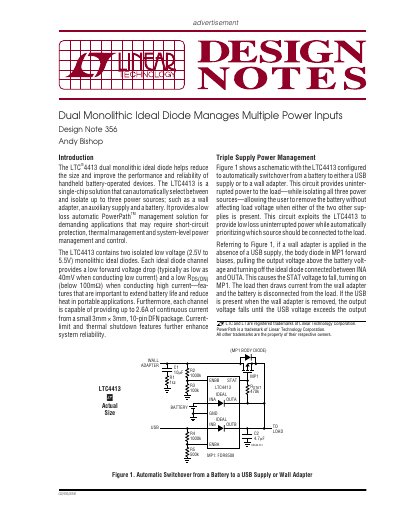 Linear Technology LTC4413 Dual Monolithic Ideal Diode Design Note 356 - cover page