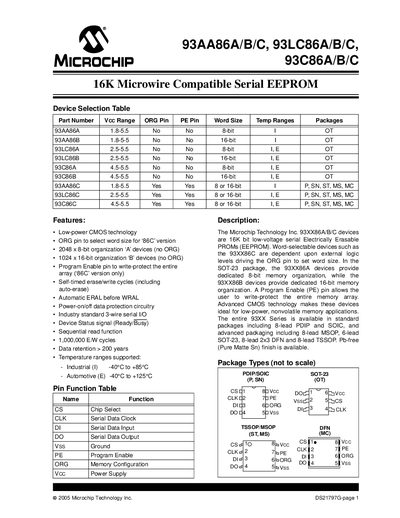 Microchip Technology 93AA86A/B/C, 93LC86A/B/C, 93C86A/B/C Data Sheet - cover page