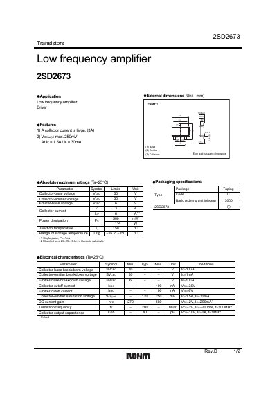ROHM 2SD2673 Transistor Datasheet - cover page
