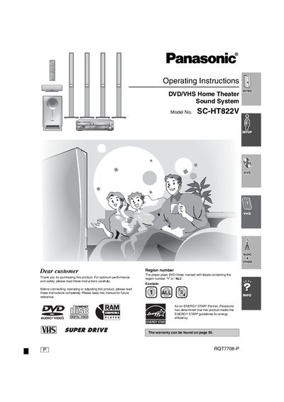 Panasonic SC-HT822V DVD/VHS Home Theater System Operating Instructions - cover page