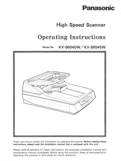 Panasonic KV-S6040W High Speed Scanner Operating Instructions - cover page