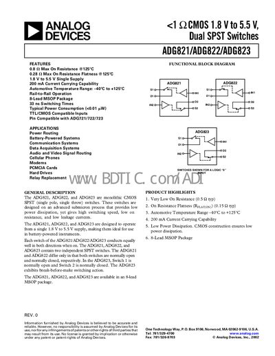 Analog Devices ADG821/ADG822/ADG823 Datasheet - cover page