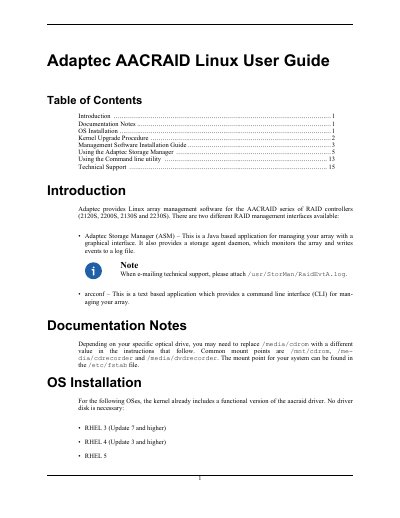 Adaptec AACRAID 2120S/2200S/2130S/2230S Linux User Guide - cover page