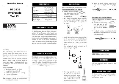 Hanna Instruments HI 3839 Hydroxide Test Kit Instruction Manual - cover page