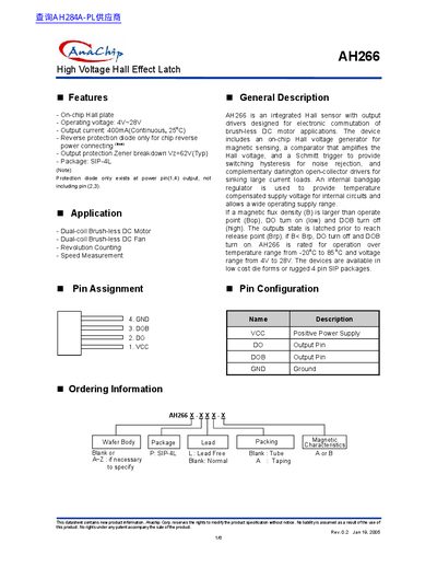 Anachip AH266 Hall Effect Latch Datasheet - cover page