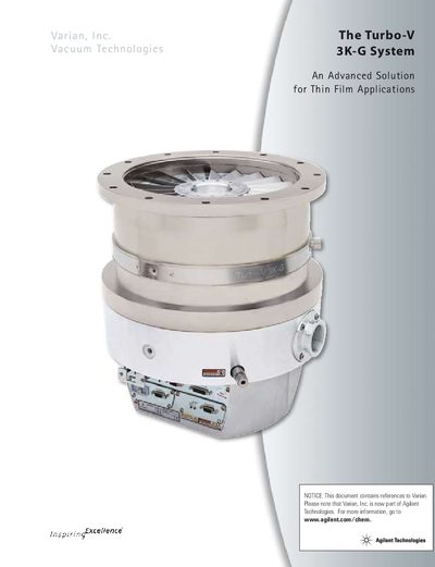 Varian Turbo-V 3K-G Vacuum Pump Product Leaflet - cover page