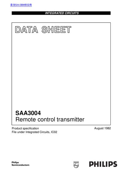 Philips SAA3004 Remote Control Transmitter Datasheet - cover page