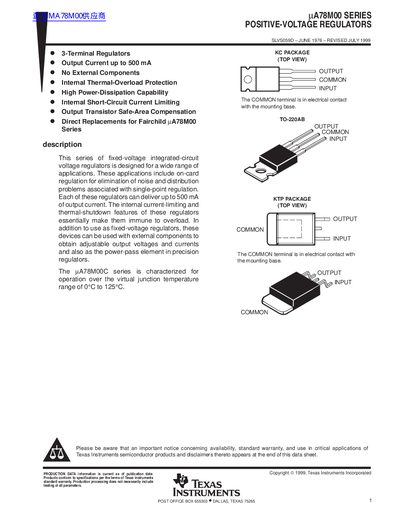 Texas Instruments LLA78M00 Series Positive-Voltage Regulator Datasheet - cover page