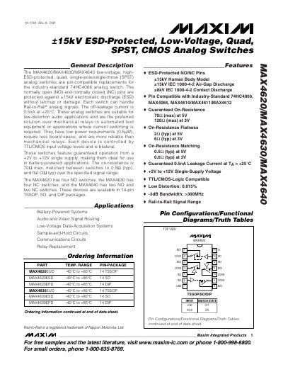 Maxim Integrated MAX4620/MAX4630/MAX4640 Datasheet - cover page