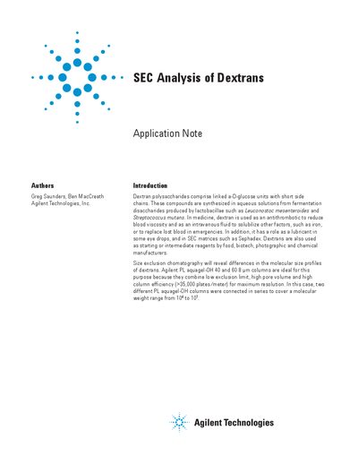 Agilent SEC Analysis of Dextrans Application Note - cover page