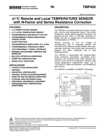 Texas Instruments TMP400 Datasheet - cover page