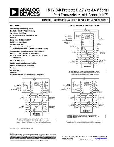 Analog Devices ADM3310E Serial Port Transceiver Datasheet - cover page