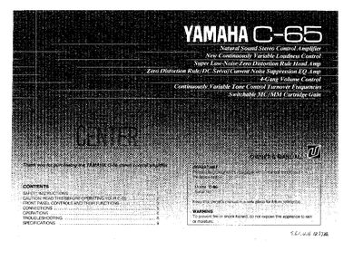 Yamaha C-65 Stereo Control Amplifier Owner's Manual