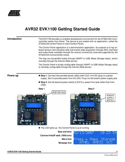 Atmel AVR32 EVK1100 Getting Started Guide - cover page