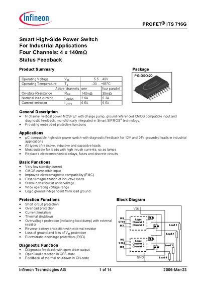Infineon PROFET ITS 716G Datasheet - cover page