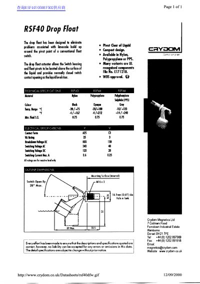 Crydom RSF40 Drop Float Datasheet - cover page