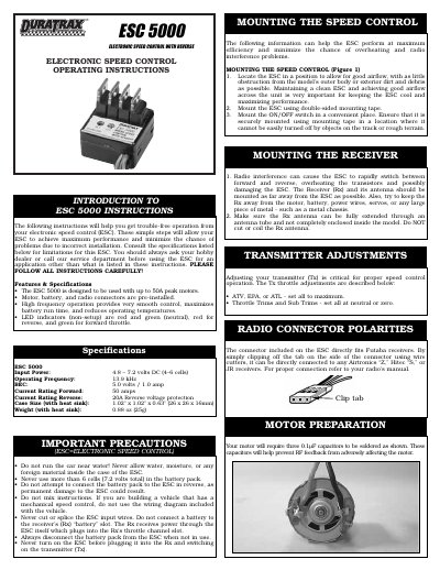 Duratrax ESC 5000 Electronic Speed Control Operating Instructions - cover page