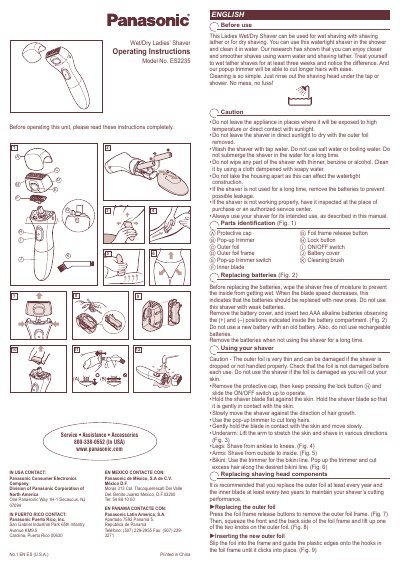Panasonic ES2235-MUL Manual - cover page