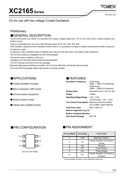 Torex XC2165 Series IC Datasheet - cover page