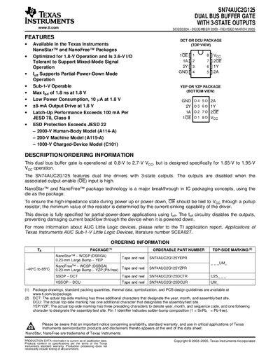 TEXAS INSTRUMENTS SN74AUC2G125 DUAL BUS BUFFER GATE WITH 3-STATE OUTPUTS Data Sheet - cover page