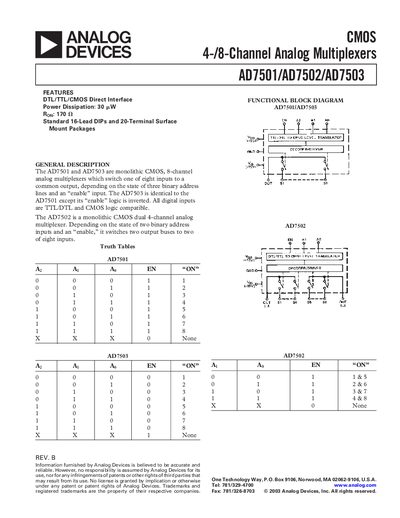 Analog Devices AD7501/AD7502/AD7503 Datasheet