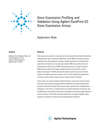 Agilent SurePrint G3 Gene Expression Arrays Application Note - cover page
