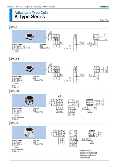 Mitsumi K Type Series Adjustable Coils Datasheet - cover page