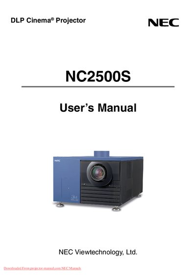 NEC NC2500S DLP Cinema Projector User Manual - cover page