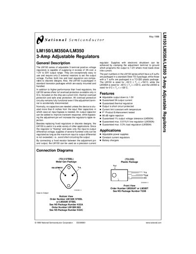 National Semiconductor LM150/LM350A/LM350 3-Amp Adjustable Regulator Datasheet - cover page