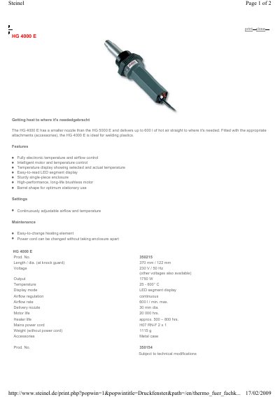 Steinel HG 4000 E Heat Gun Manual - cover page