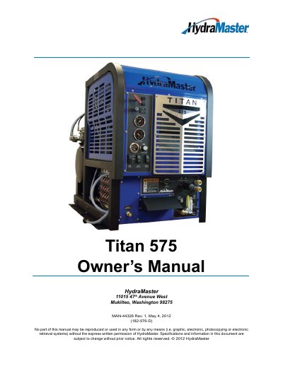 HydraMaster Titan 575 Owner's Manual - cover page