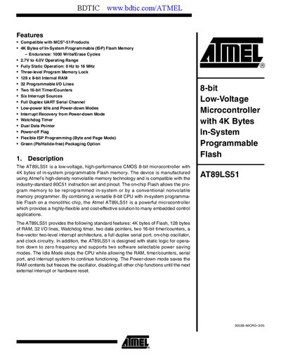 Atmel AT89LS51 Datasheet - cover page