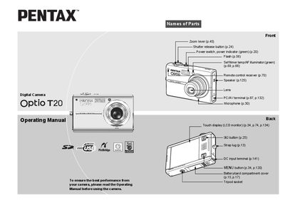 Pentax Optio T20 Digital Camera Operating Manual - cover page