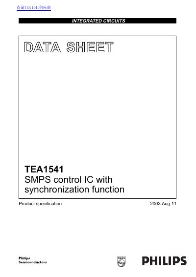 Philips TEA1541 SMPS Control IC Datasheet - cover page