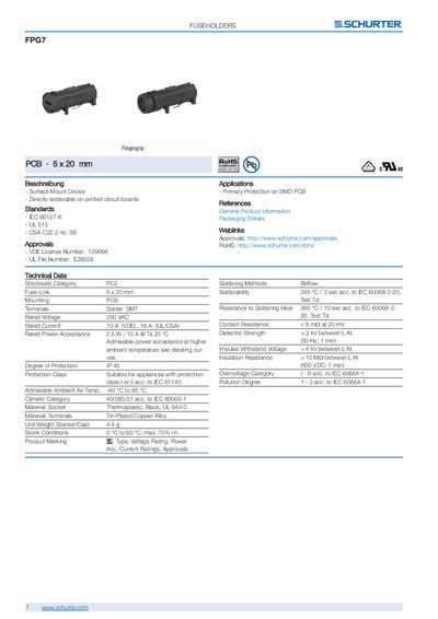 SCHURTER FPG7 Fuseholder Product Data Sheet - cover page