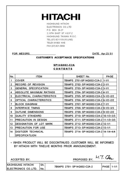 Hitachi SP14Q002-C2A Customer Acceptance Specifications - cover page