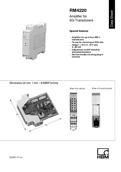 HBM RM4220 Amplifier for SG-Transducers Data Sheet - cover page