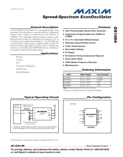 Maxim DS1086 EconOscillator Datasheet - cover page