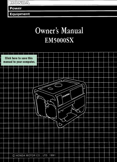 Honda EM5000SX Generator Owner's Manual - cover page