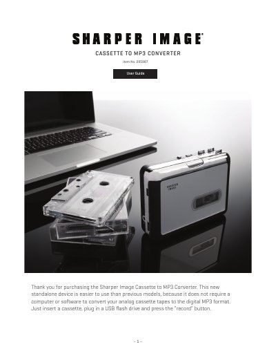 Sharper Image 205987 Cassette to MP3 Converter User Guide - cover page