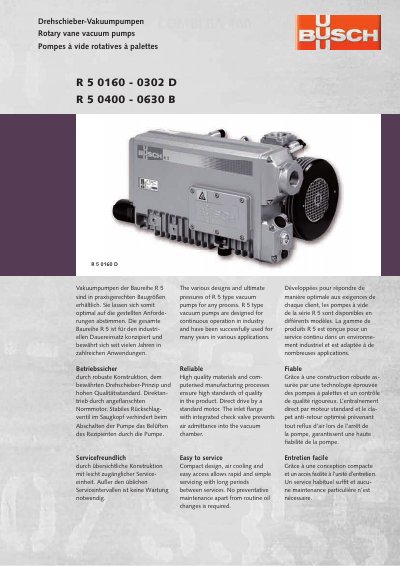 Busch R 5 0160-0302 D R 5 0400-0630 B technology data - cover page