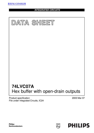 Philips 74LVC07A Hex Buffer Datasheet - cover page