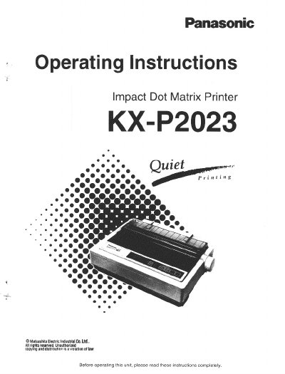 Panasonic KXP2023 Impact Dot Matrix Printer Operating Instructions - cover page
