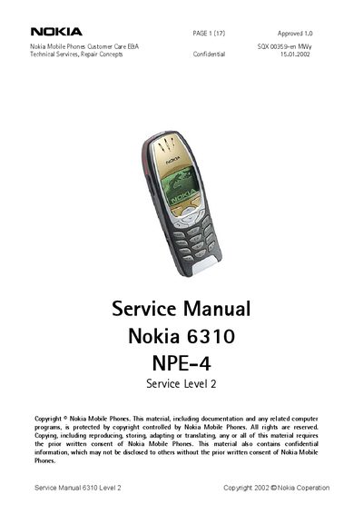 Nokia 6310 NPE-4 Service Manual - cover page