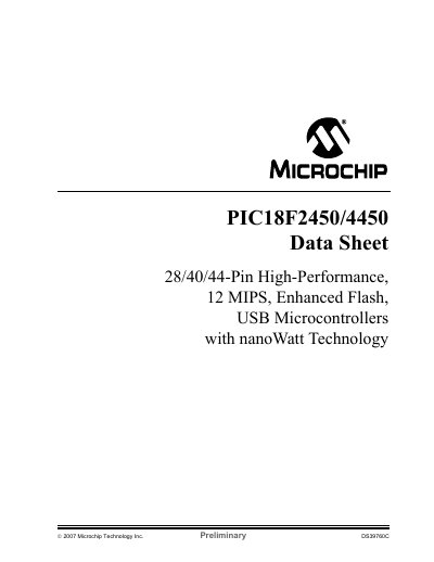 Microchip PIC18F2450/4450 28/40/44-Pin USB Microcontroller Datasheet