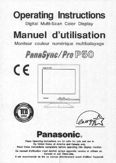 Panasonic P50 Digital Multi-Scan Color Display Operating Instructions - cover page