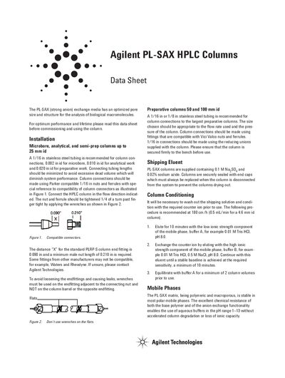 Agilent PL-SAX HPLC Columns Datasheet - cover page